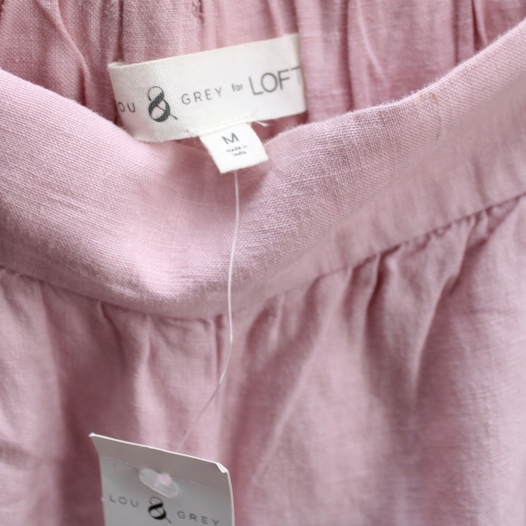 NWT Lou & Grey LOFT Pink Linen Wide Leg High Rise Crop Pants Size Medium - Picture 7 of 9